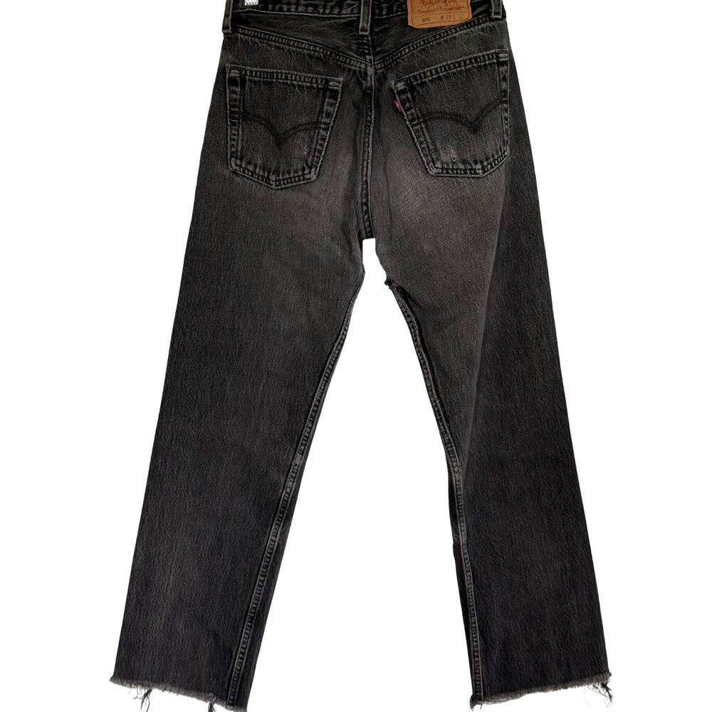 Vintage Levi’s 501 Black Jeans Button Fly Made in USA Distressed Grunge Cut Hem - Picture 2 of 7